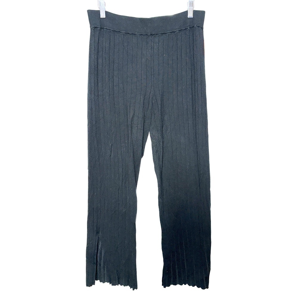 Abercrombie & Fitch Black Ribbed Knit Elastic Waist Wide Leg Pants Womens Size M
